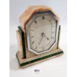 A marble Art Deco mantel clock, 18cm wide