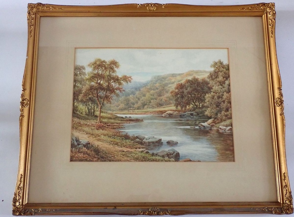 Charles A Book - watercolour river scene, 27 x 37cn