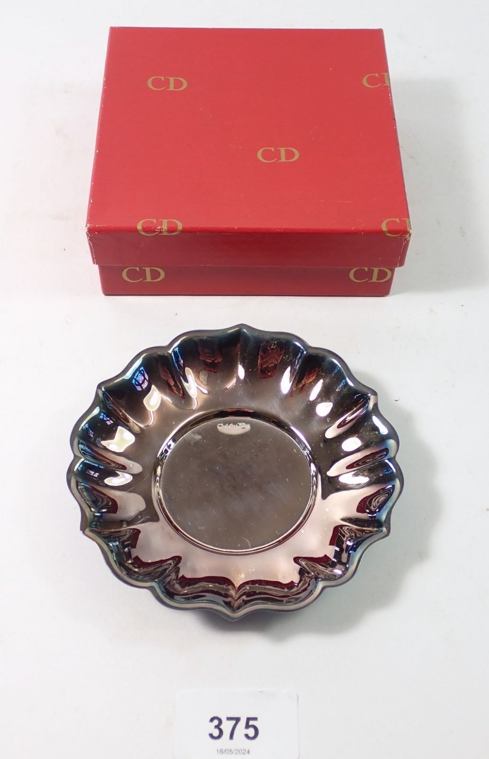 A Christian Dior silver plated pin dish, boxed - 11.5cm diameter