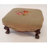 A Victorian small footstool on cabriole and scroll feet, 35 x 31cm