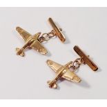 A pair of 9 carat gold novelty spitfire aeroplane cufflinks, 2.4g