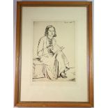 An etching of a woman with book signed in pencil by Ayrton 1935, 25 x 17cm