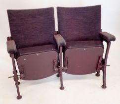 Two cast iron and upholstered theatre seats from Malvern Theatre