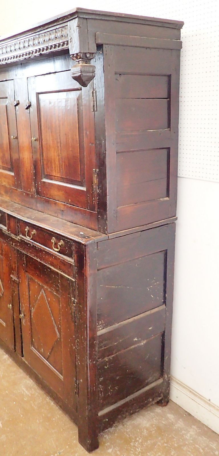 A 17th century oak court cupboard with two doors over drawers and two panelled cupboards, 140cm wide - Image 3 of 4