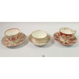 A Royal Crown Derby early 19th century cup and saucer with gilt leaf and orange dot design and two