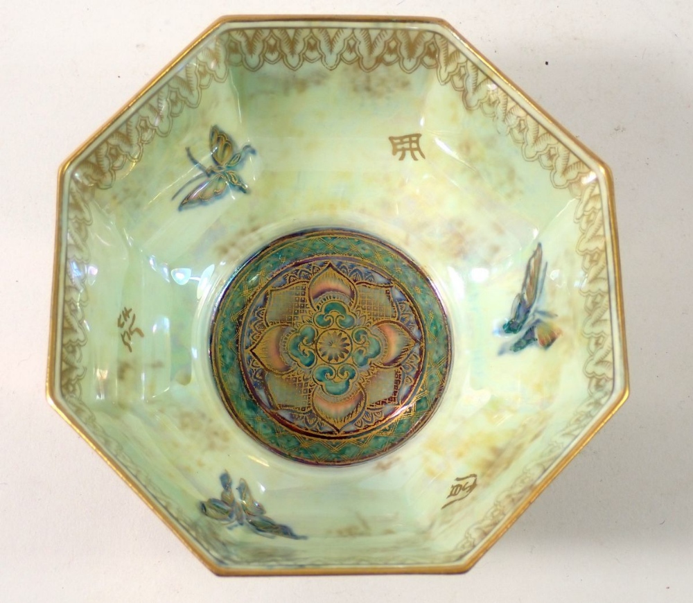 A Wedgwood Butterfly lustre octagonal bowl by Daisy Makeig Jones, 12cm wide - Image 2 of 6
