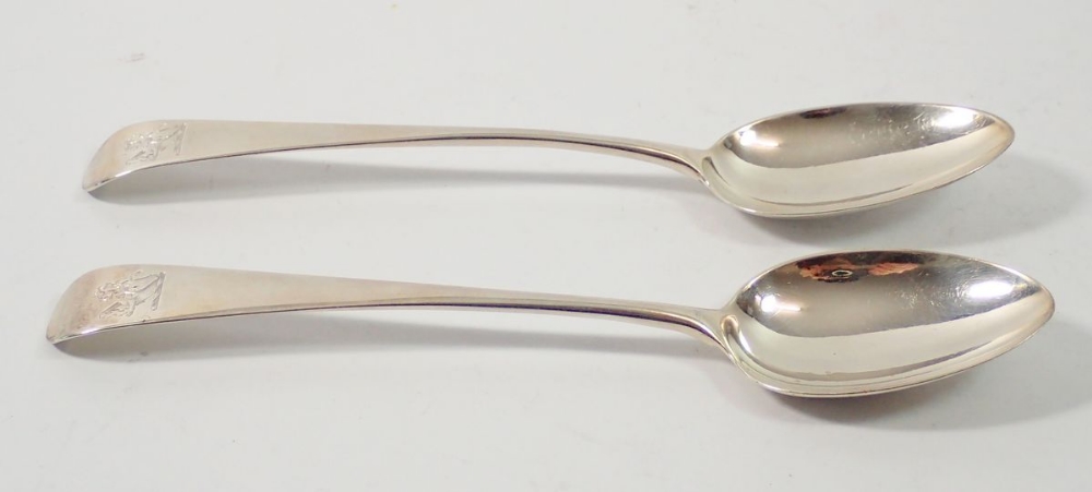 A pair of silver dessert spoons, Exeter by Joseph Hicks, circa 1800, 17.5cm, 56g