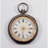 A 19th century continental 935 silver fob watch with floral enamel inlaid decoration to back