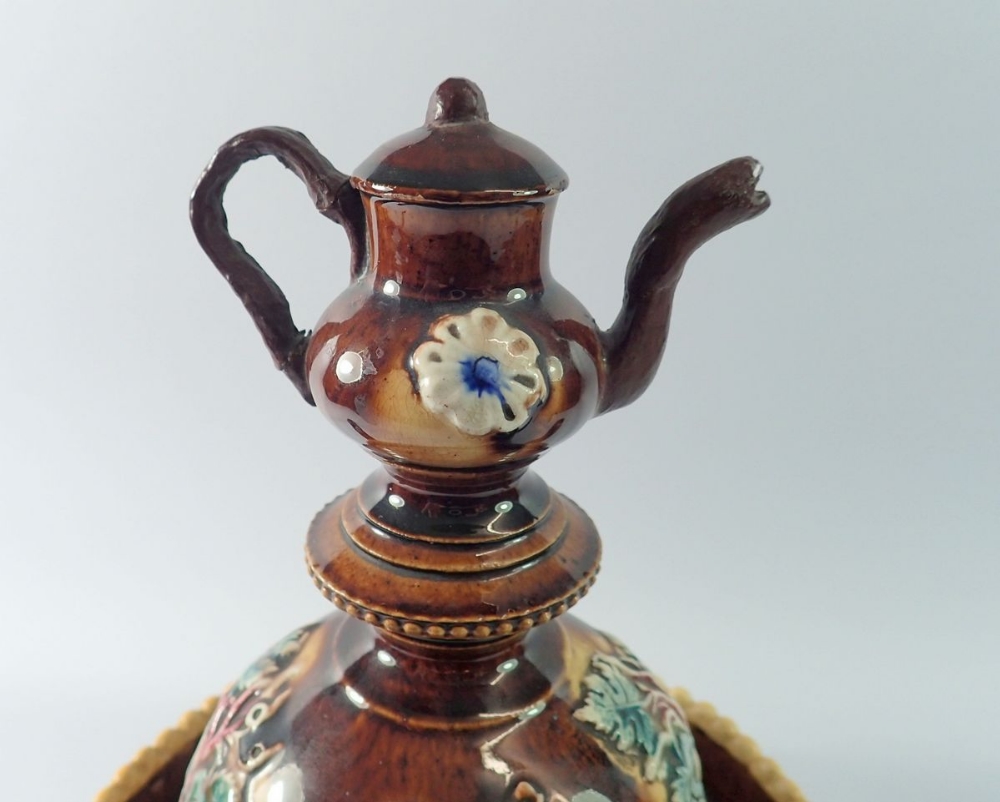 A large Victorian Barge Ware teapot 'A Present to John Kilborn 1884' - Image 2 of 3