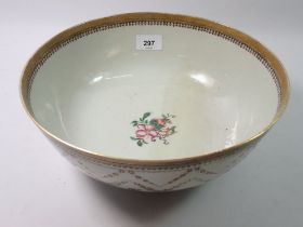 A Chinese 18th century large bowl painted swags of flowers to exterior and spray of flowers to