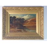 A Victorian oil on board Lakeland landscape in gilt frame 17 x 24cm