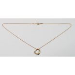 A Tiffany 18ct gold open heart pendant on chain 40cm long, heart 1.5cm wide, 3.6g total