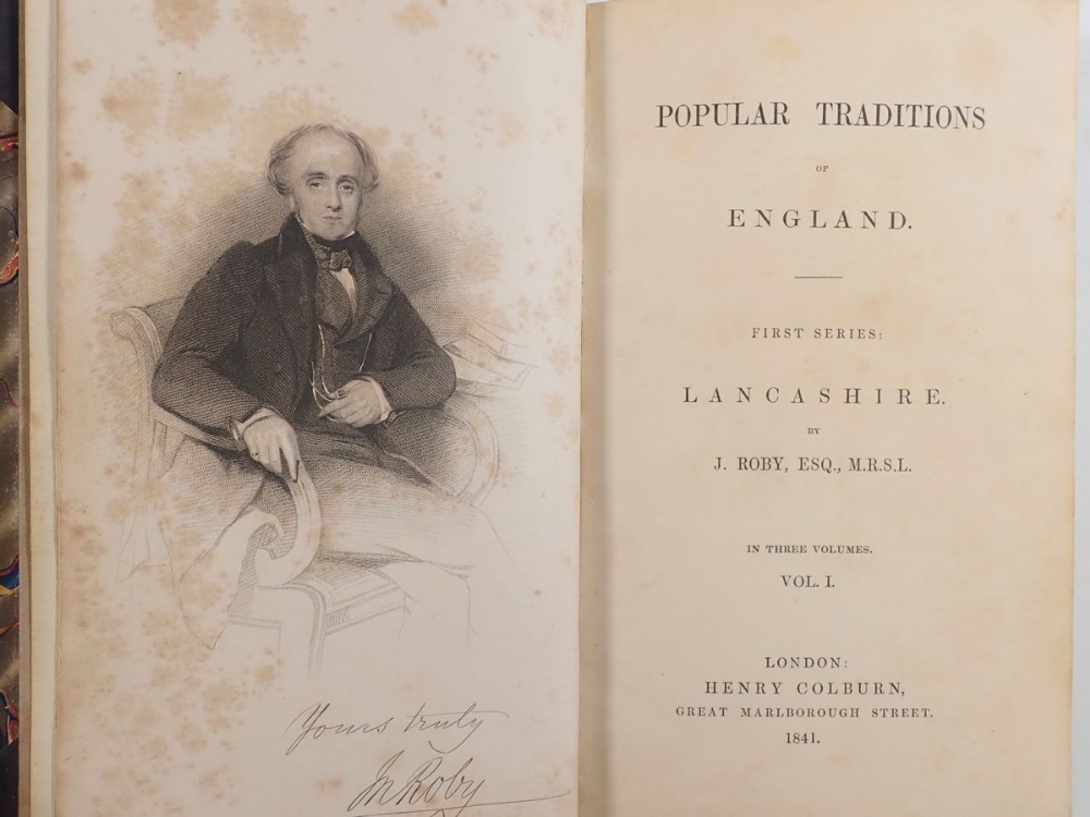 Popular Traditions of England by J Roby, Lancashire - three volumes with leather and marble - Image 2 of 2