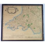 A reproduction hand coloured map of South Wales by Robert Morden, 30 x 37cm