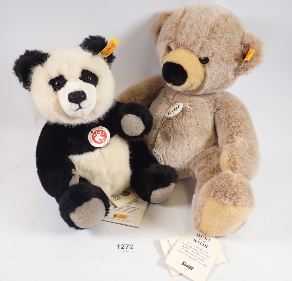 A Steiff panda and a Steiff Emil bear