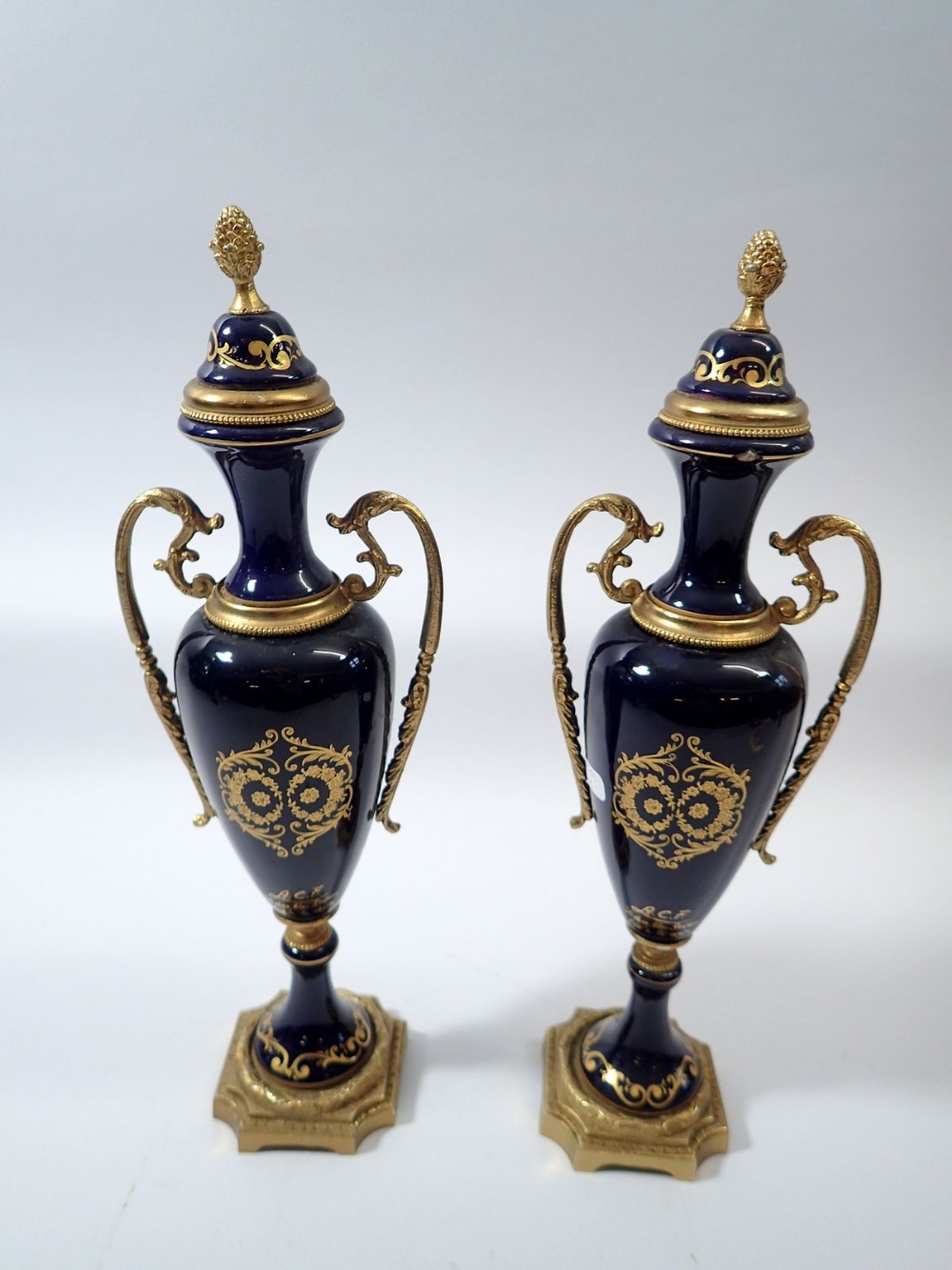 A pair of ACF serves style vases painted reserves of flowers signed Kenzi with gilt metal mounts, - Image 2 of 2