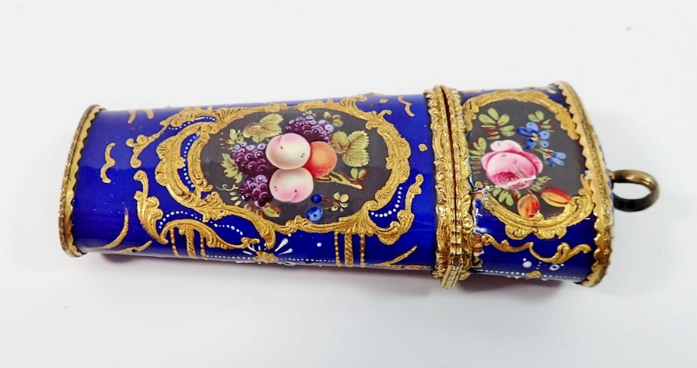 An 18th century South Staffordshire enamel etui circa 1760 to 1770 of tapered form with gilt metal - Image 3 of 6