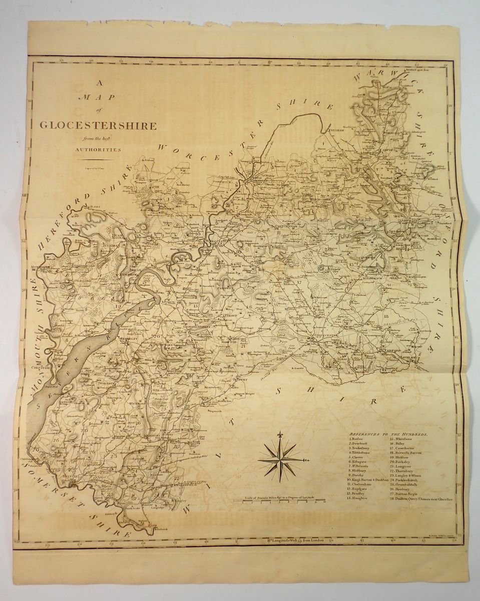 John Cary - 18th century map of Gloucestershire, 48 x 42cm unframed