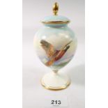 A Minton vase painted pheasant by A Holland, 15cm tall