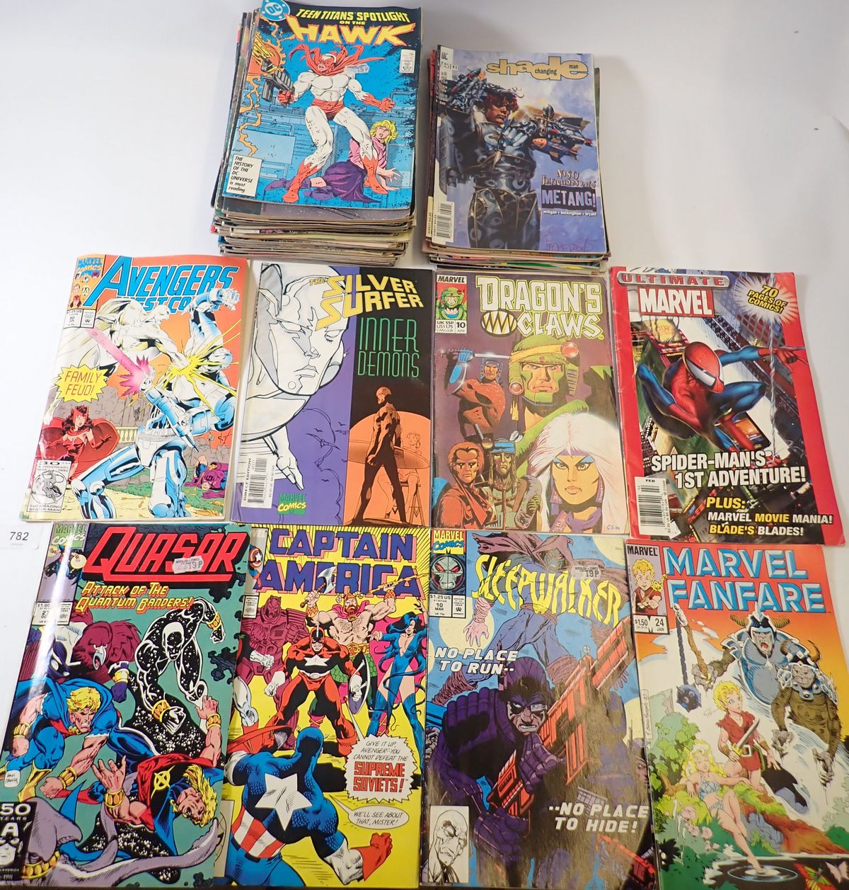 A group of comics including Marvel and DC 80's, 90's, 00's, Silver Surfer, Captain America, Robin