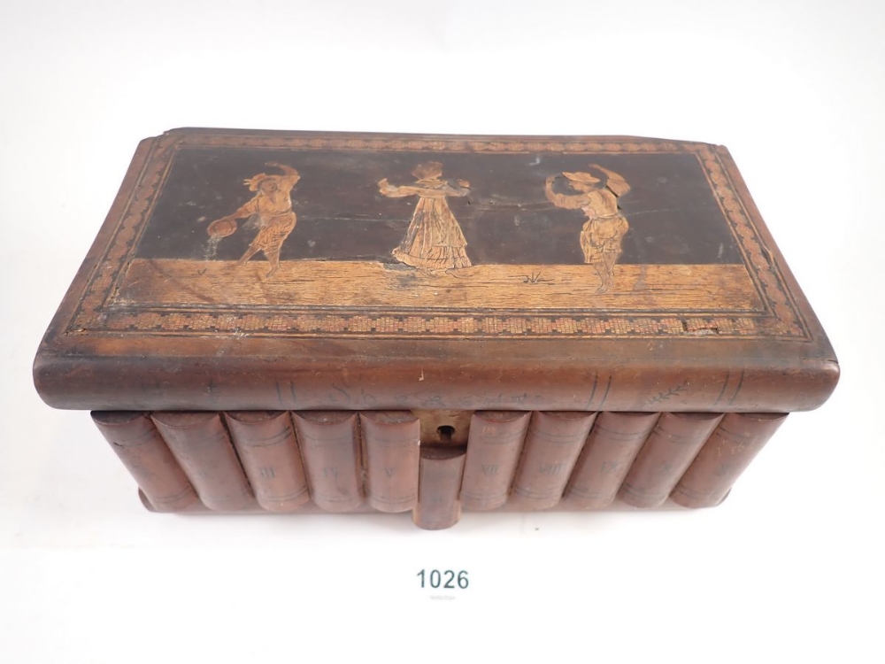 A Sorrento Ware book form box with secret mechanism, 23cm