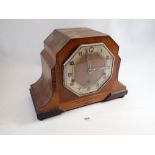 A walnut Art Deco mantel clock, 33cm wide