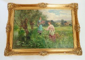 Henry John Yeend King - oil on canvas The Flower Girls, 50 x 75cm