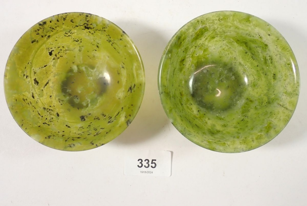Two Chinese jade small pedestal bowls, 10cm diameter - Image 3 of 4