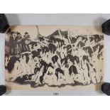 Patricia Oberhaus erotic print of The Beatles performing to naked ladies!, unframed, 26 x 40cm