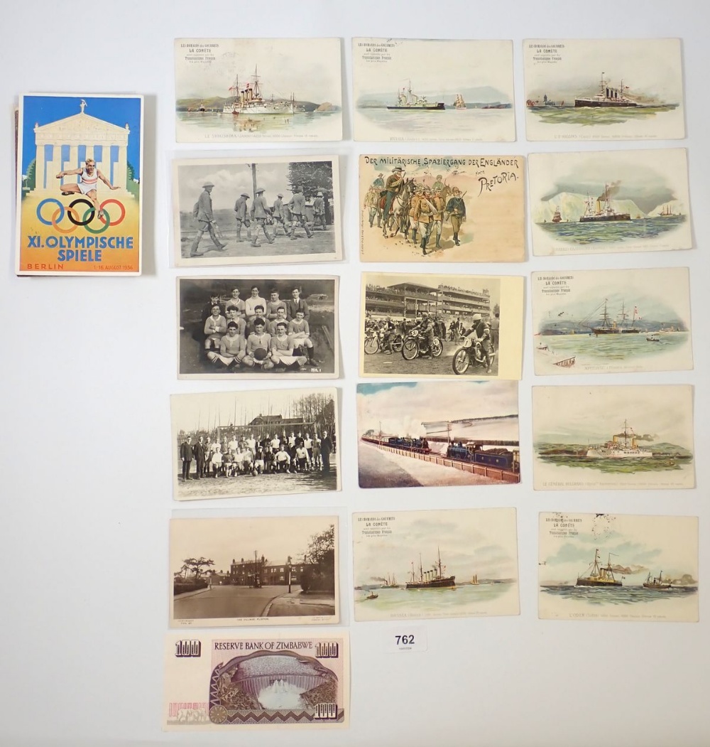 A collection of thirty five miscellaneous postcards inlcuding Boar War, Warships, Berlin Olympics