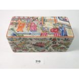 A Chinese 19th century Canton famille rose rectangular box and lid decorated court ladies and