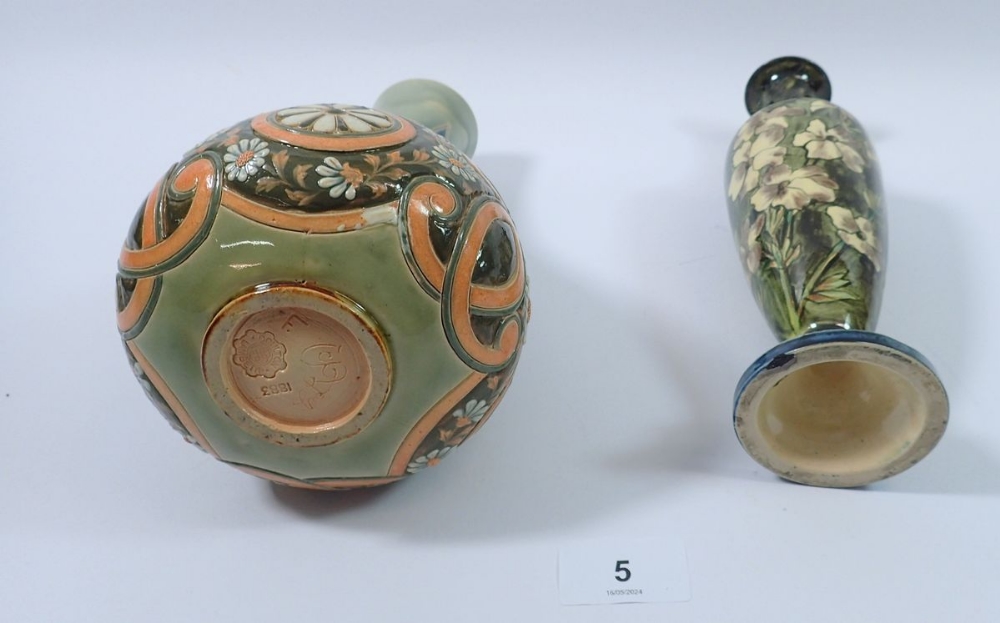 A Doulton Lambeth stoneware vase decorated flowers and blue scrollwork decoration and another - Image 2 of 2