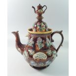 A large Victorian Barge Ware teapot 'A Present to John Kilborn 1884'
