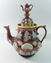A large Victorian Barge Ware teapot 'A Present to John Kilborn 1884'