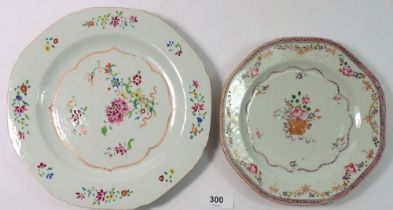 A Chinese 18th century famille rose plate, 23cm diameter and a smaller one painted basket of flowers