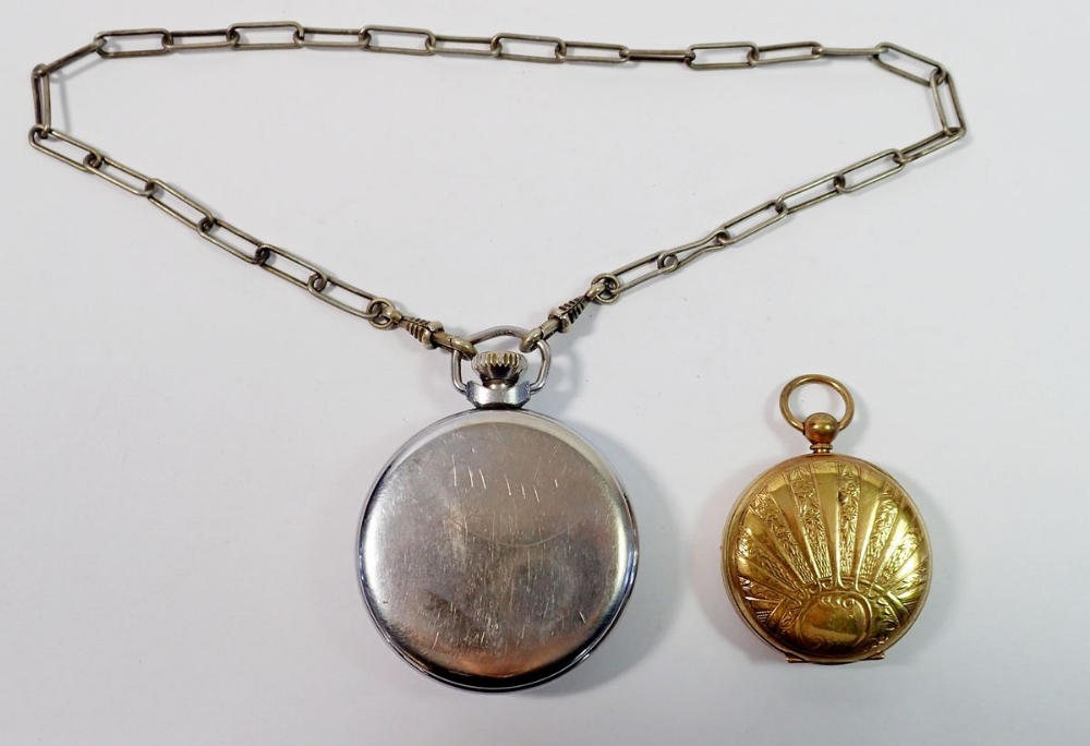 An Ingersoll Triumph pocket watch with chain plus a gold plated pocket watch - Image 2 of 2