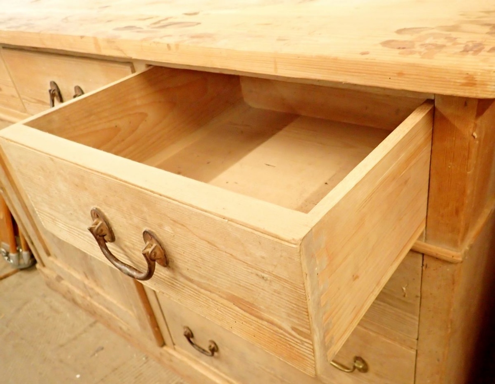 A 19th century pine side cabinet with three frieze drawers over cupboard and three further - Image 5 of 5