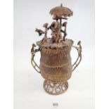 An early to mid 20th century Ashanti/Akan gold dust lidded lost wax bronze urn decorated with