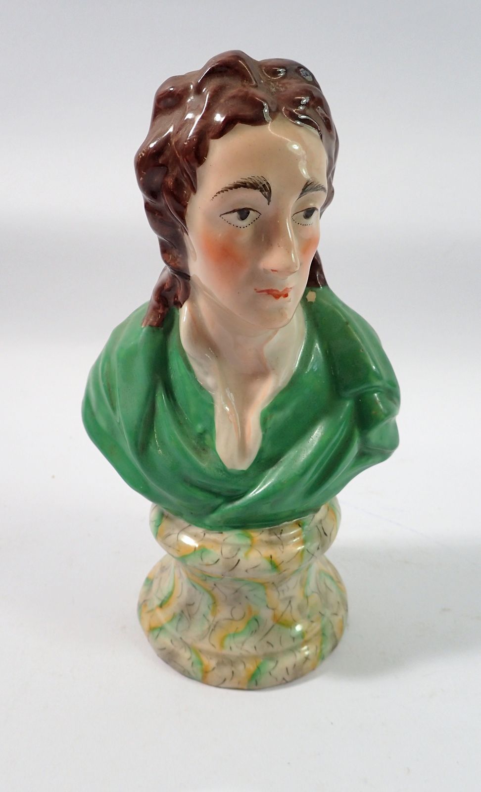 A Victorian Staffordshire bust of the philosopher John Locke, 19cm tall