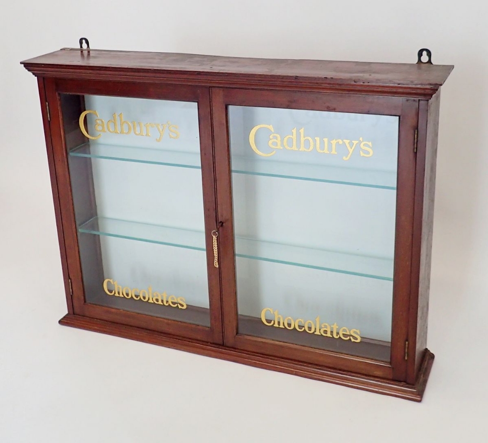 An Edwardian mahogany two door glazed Cadbury's Chocolate shop display cabinet with glass doors - Image 3 of 9