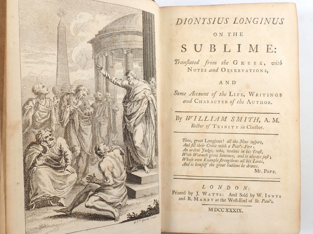 Dionysius Longinus on the Subline translated from the Greek by William Smith 1739 - Image 2 of 2