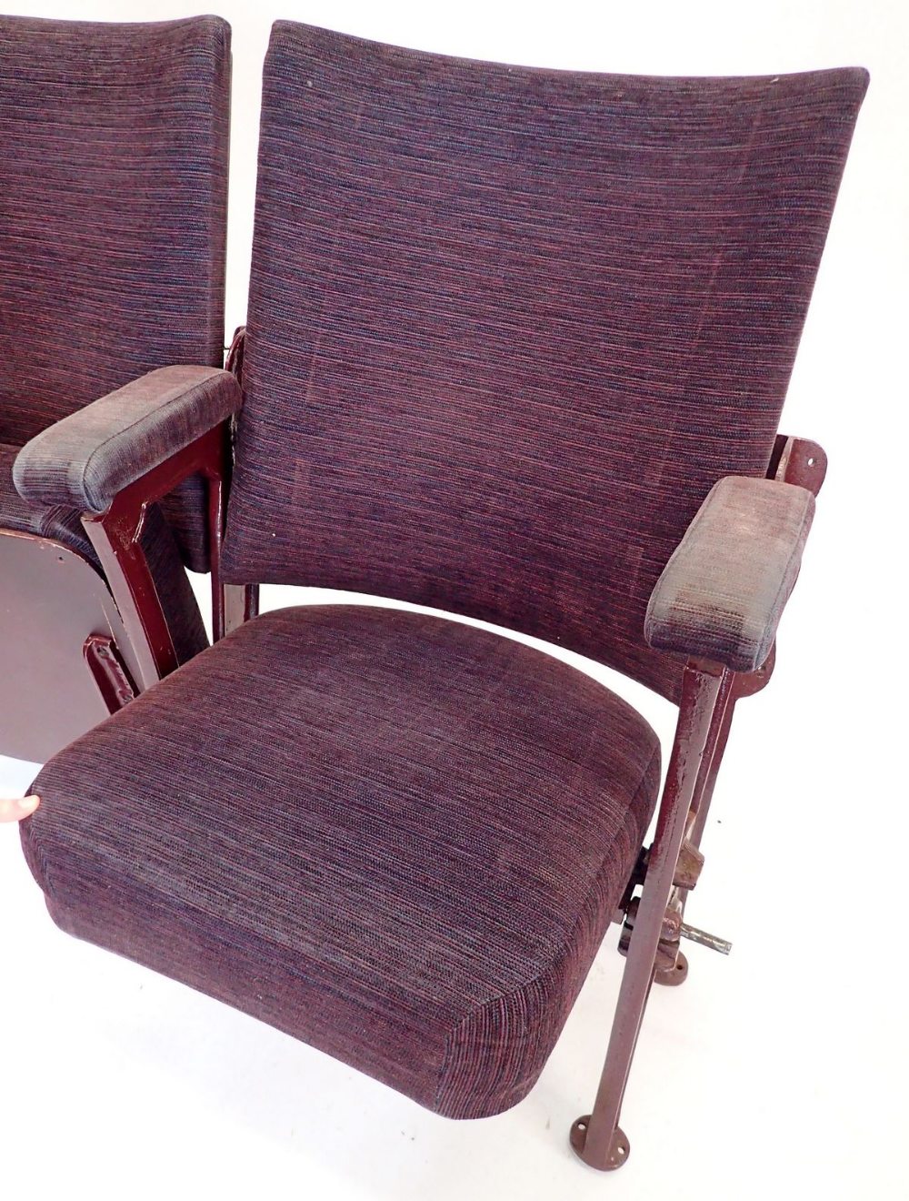 Two cast iron and upholstered theatre seats from Malvern Theatre - Image 3 of 7