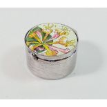 A Thistle & Bee silver trinket box with honeysuckle to lid and bee to interior lid, 3cm diameter