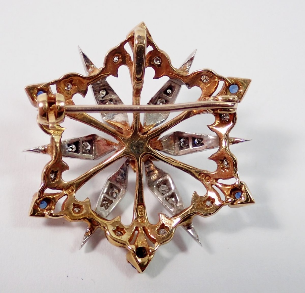 A 9ct gold star form brooch/pendant set diamonds and sapphires, 6g - Image 2 of 2