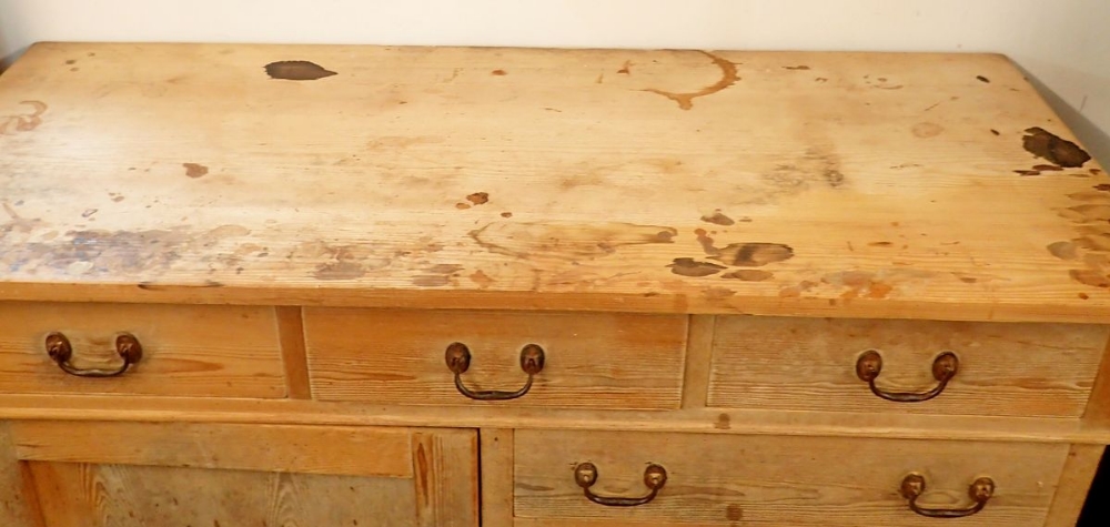 A 19th century pine side cabinet with three frieze drawers over cupboard and three further - Image 3 of 5