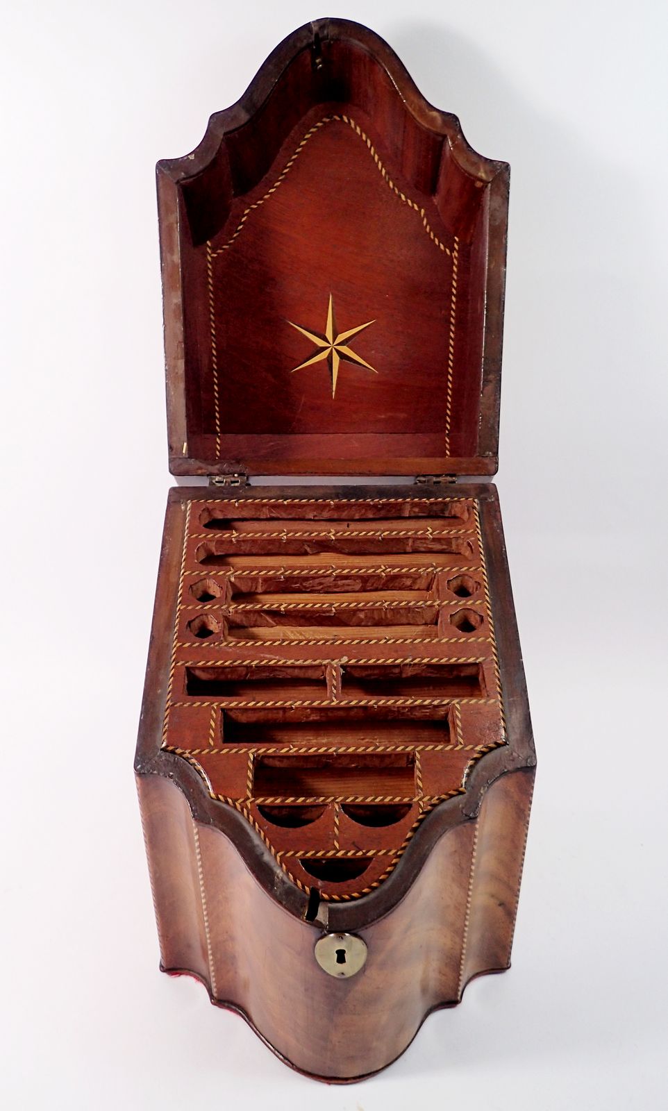 A Georgian mahogany knife box with star inlay, later fitted as a correspondence box - Image 2 of 4