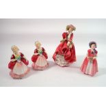 Four Doulton figures - 'Top of the Hill', two Valerie figures and Diana, tallest 18cm