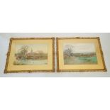 Henry Charles Fox - pair of watercolours of Salisbury and sheep in landscape, 36 x 53cm