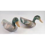 Two Folk Art painted wooden decoy ducks, 29cm long