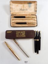 A group of vintage Parker pens including Parker '61' fountain pen and pencil, an 'Arrow roller